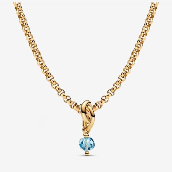 PANDORA March Eternity Circle Dangle Charm Necklace Set - Sea Aqua Blue - Picture 1 of 5